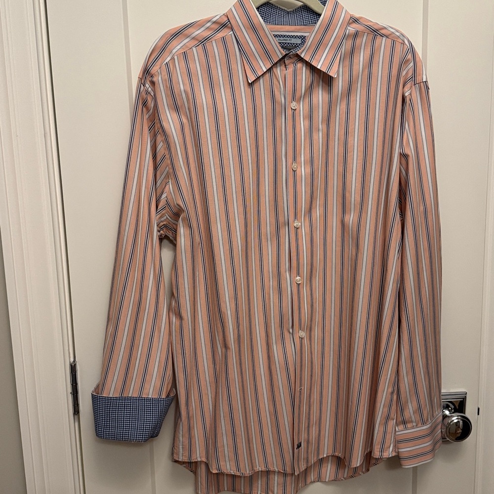Johnston & Murphy Orange and Blue Striped Shirt